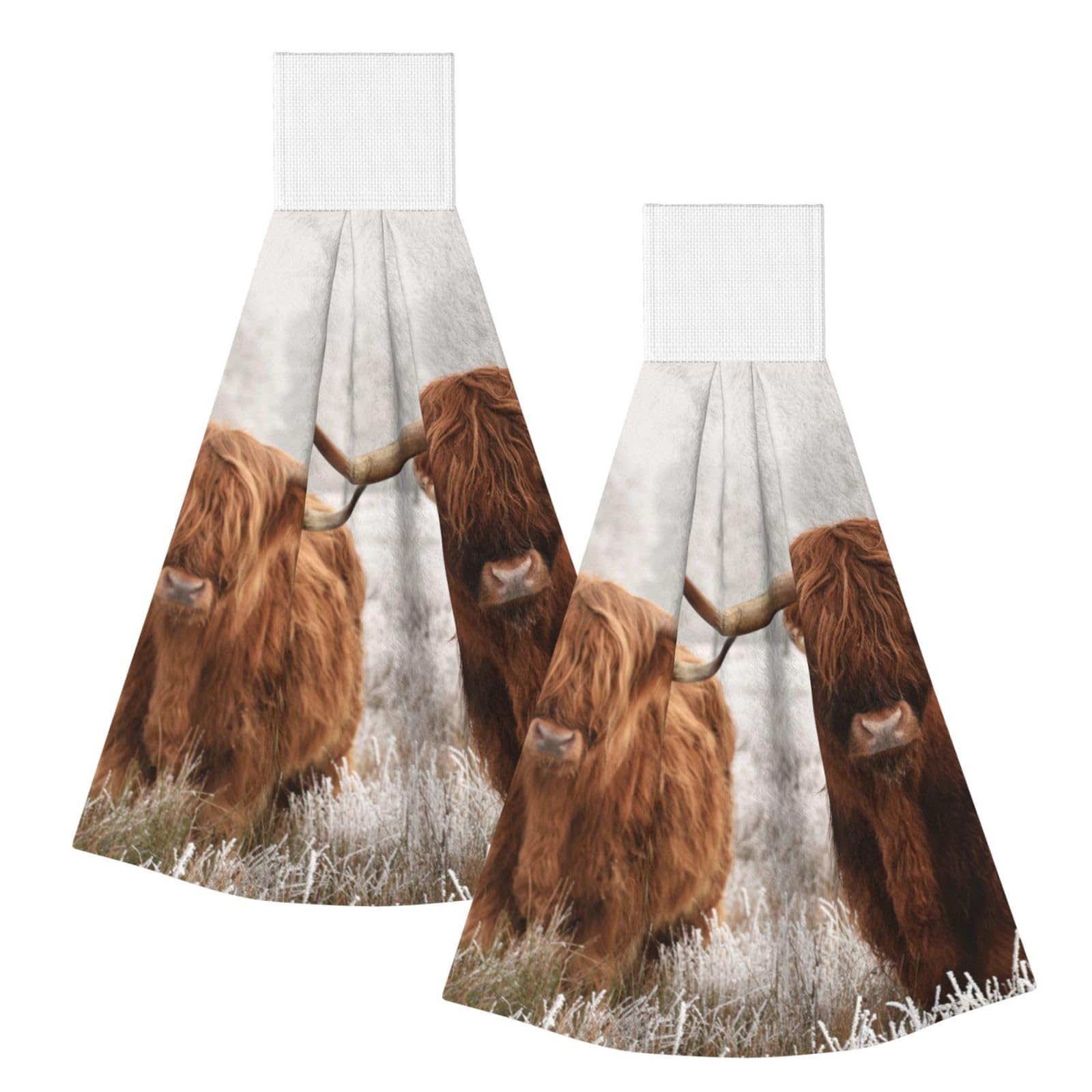 DOPKLNA Scottish Cow, 2 Pcs Hanging Coral Fiber Hand Towels for Bathroom, Absorbent Kitchen Towels