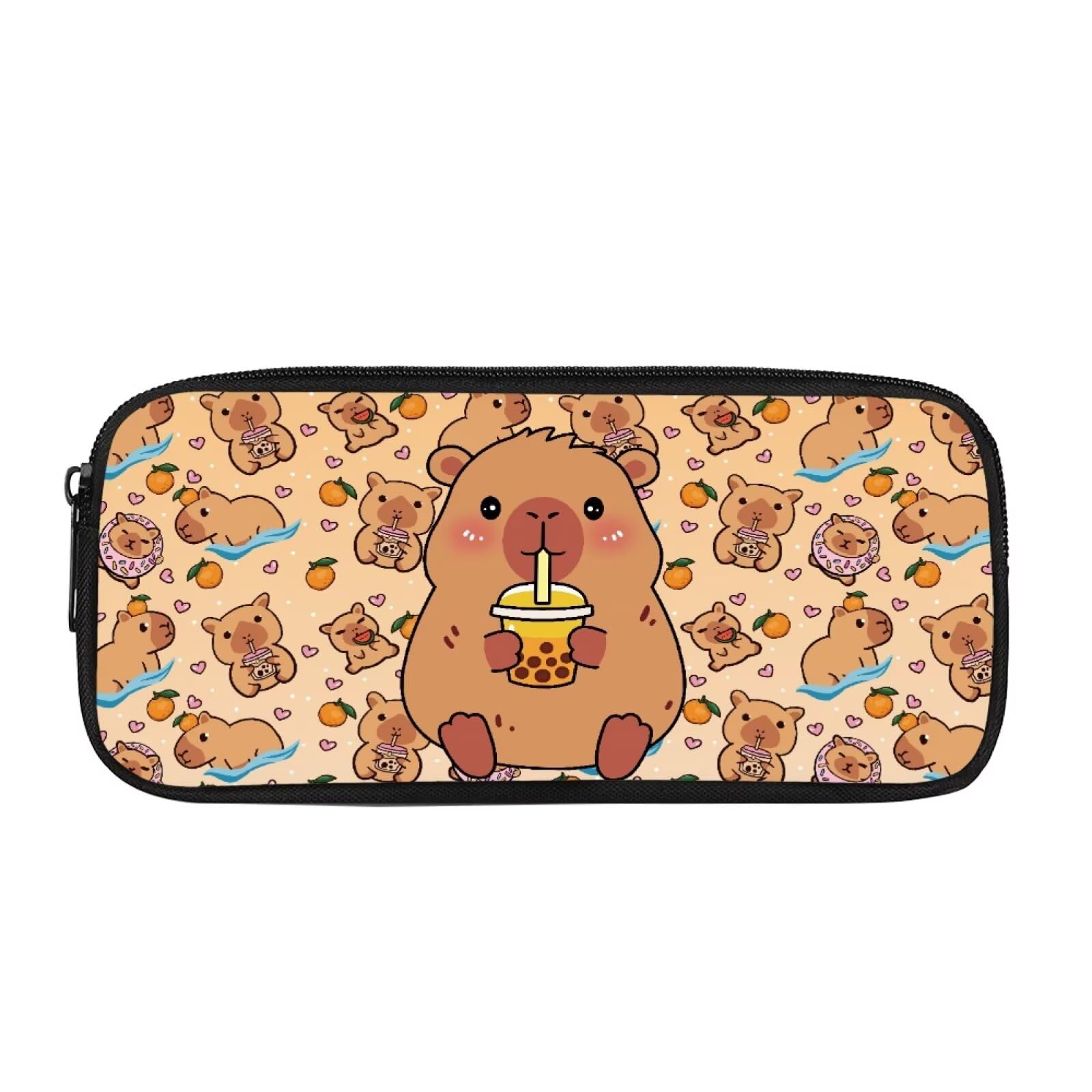 Coloranimal Bubble Tea Orange Capybara Pencil Case for Kids Pencil Bag for Girls Pen Pouch Bag with Zipper Large Capacity Kids Pen Pouch Pencil Box for School