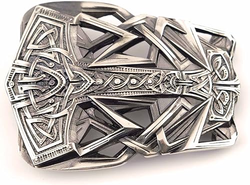 Belt buckle Thor's Hammer, Scandinavian Old Norse Mjolnir solid German silver belt buckle, Viking Age mythology god's weapon belt buckle