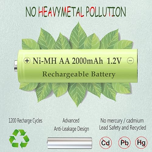Miniatura 5 de AA - Baterías recargables NI-MH de 2000 mAh, batería doble A precargada de 1.2 V para dispositivos domésticos, luces solares, cámaras de sendero, 6