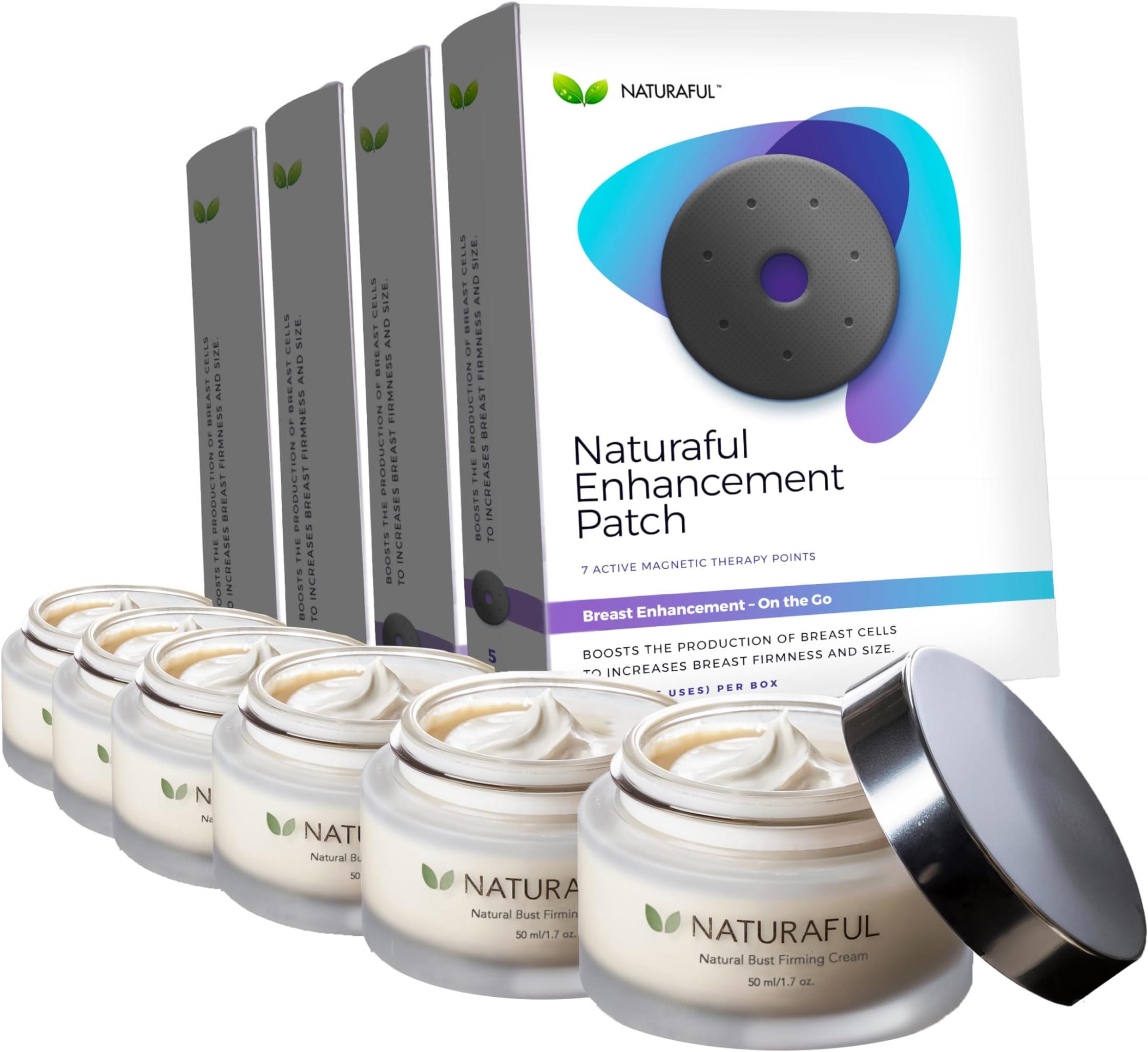 6 PACK NEW NATURAFUL - Breast Enhancement Cream & Enhancement Patch BUNDLE - Natural Breast Enlargement, Firming and Lifting | Includes Handbook | $858 Value