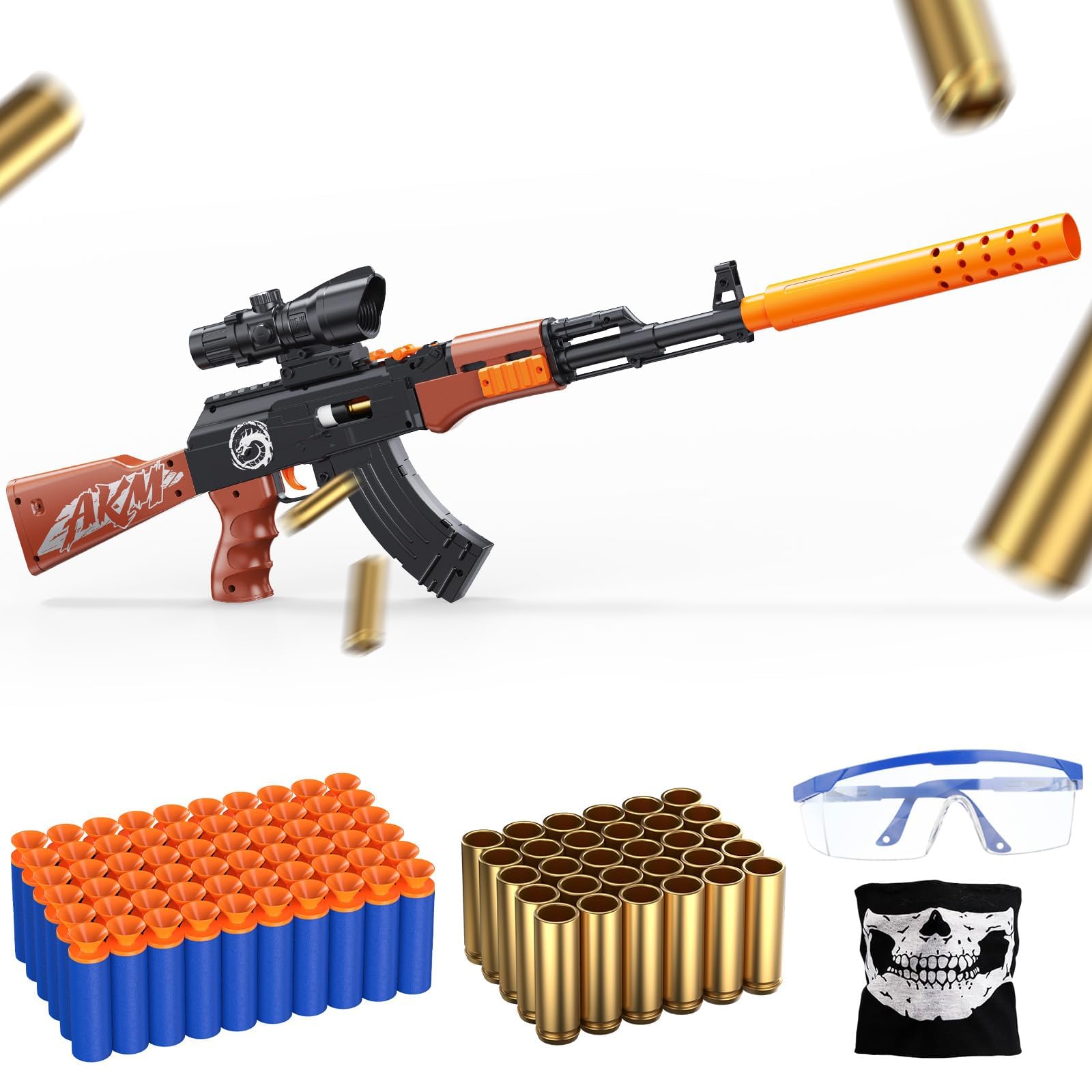 Toy Gun with Shell Ejecting, Toy Foam Blasters Guns with Soft Bullets 2 Magazines, Scope, Tactical Face Towel, Gitf for Teens, Dark Night