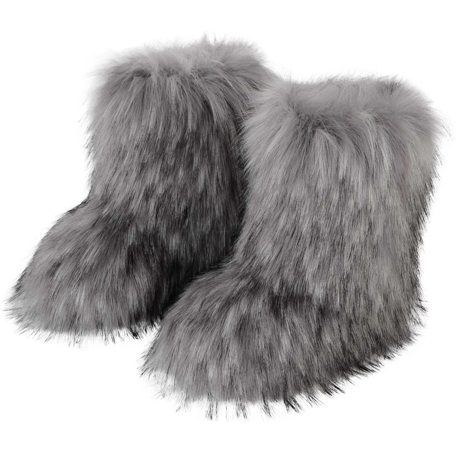 Valpeak Snow Boots for Women 2024 Furry Boots Winter Knee High Flat Heel Fluffy Faux Fur Boots