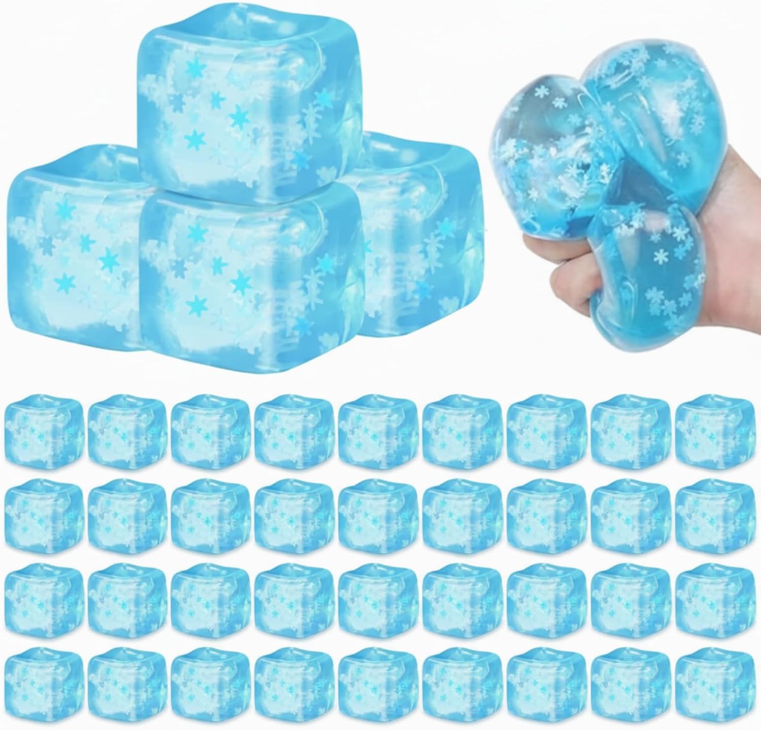 Gemscream 48 Pcs Stress Cube Bulk Slow Rising Ice Cube Stress Balls for Adult Sensory Squeeze Cubes Birthday Gifts for Anxiety Relief Party Favors Goodie Prizes (Blue)
