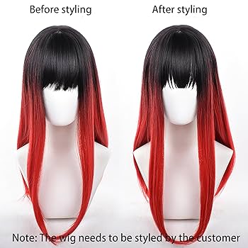 Amazon.com: Cosplay Wig Black Mixed Red Long Hair Straight