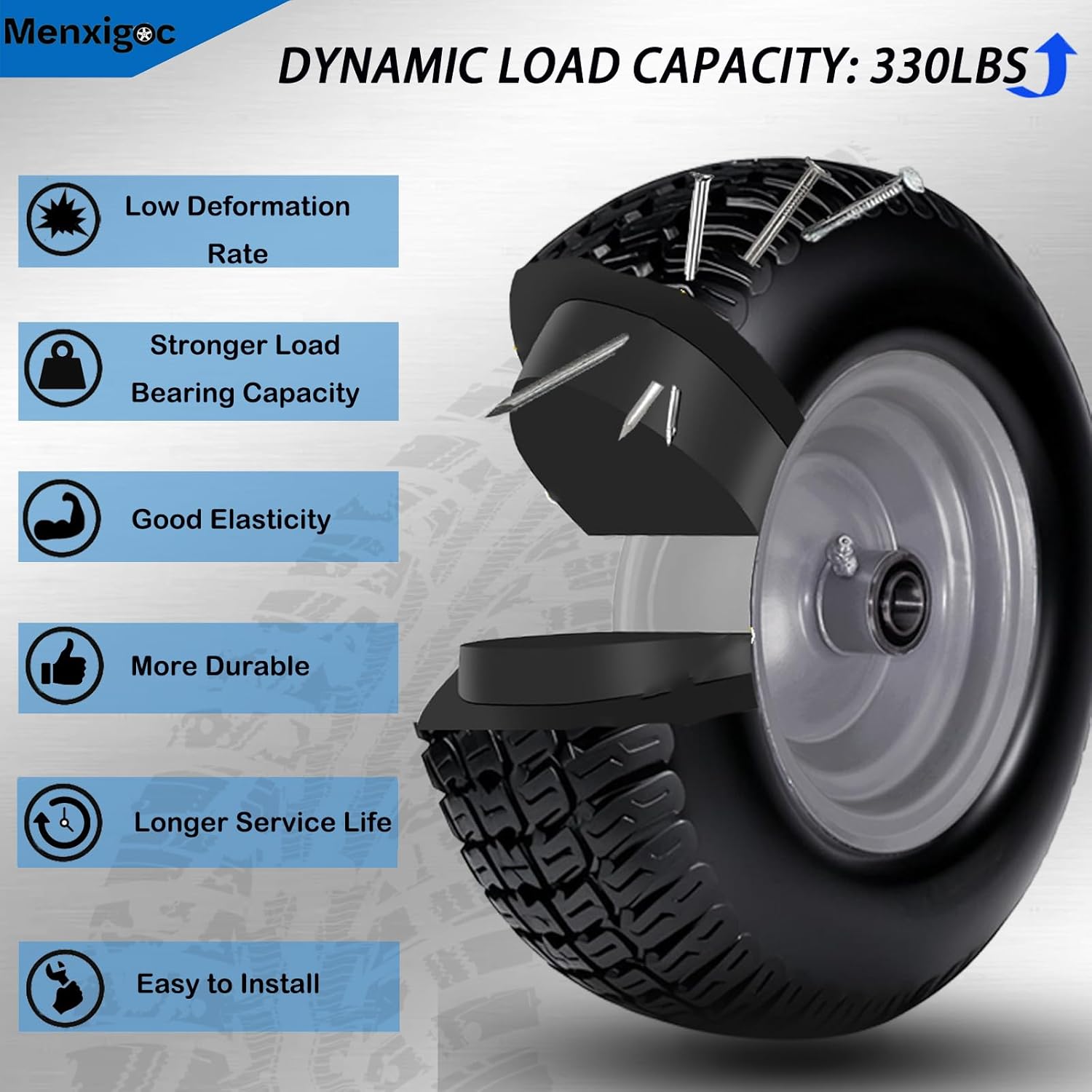 11x4.00-5 lawn mower tires flat free, 11x4-5 tire and wheel, zero turn front tires, with 3/4" & 5/8" & 1/2" bearings, 3.4"-5.9" centered hub, 11x4.00-5 solid tires, 2 pcs 11x4.00-5 multi-trac tread