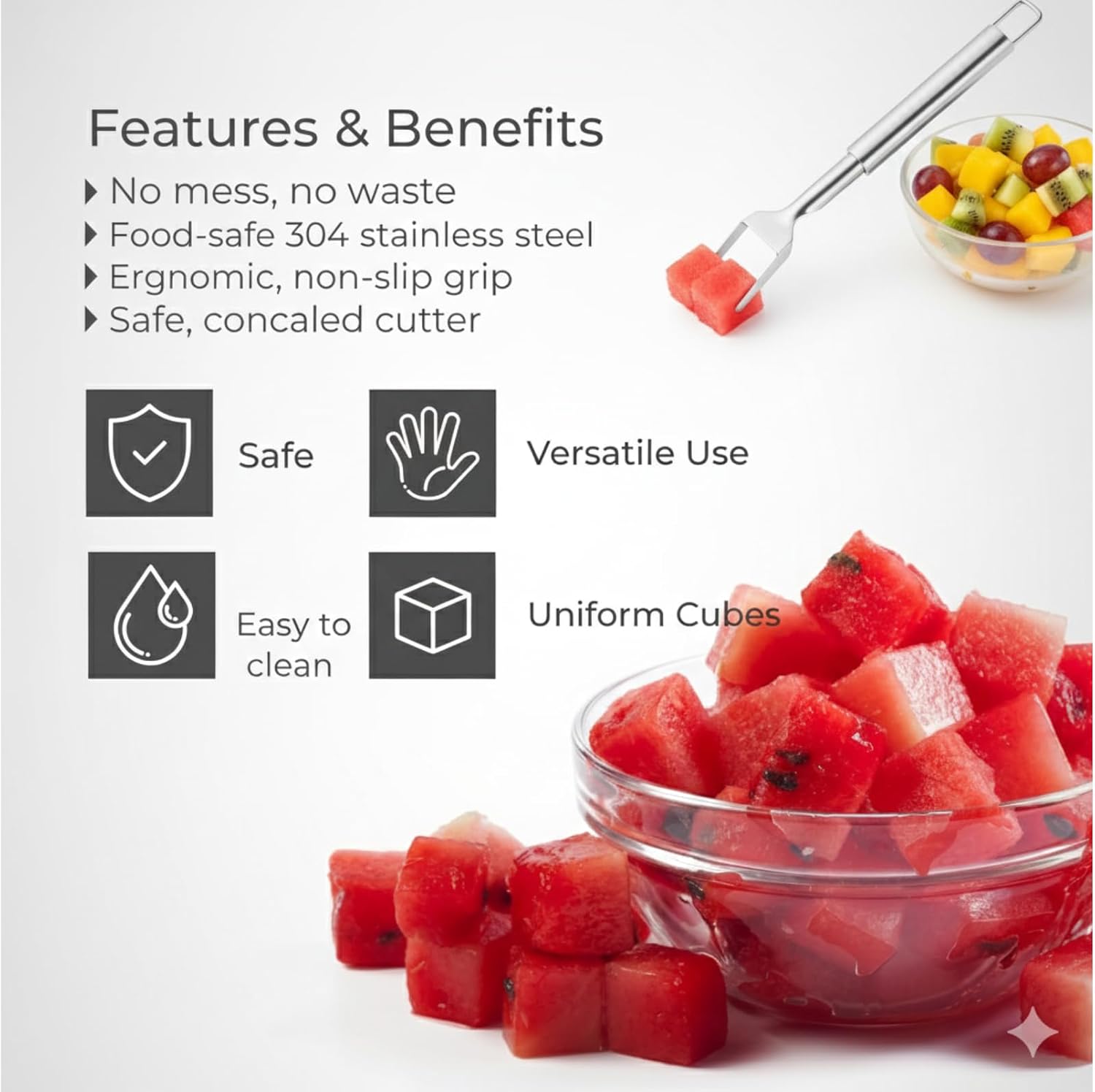 Stainless Steel Watermelon Cutter – Dual-Head Slicer and Fork Tool, Summer Fruit Cutting Tool for Home Kitchens (2-Pack)