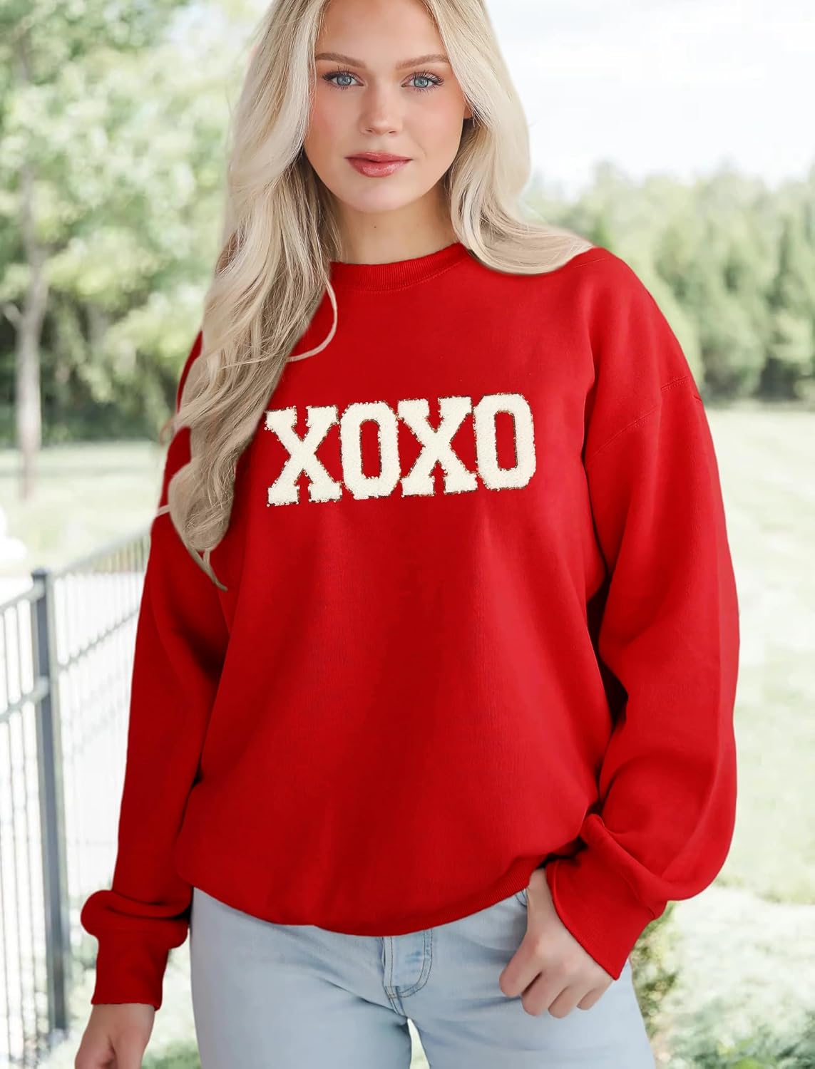 MAPICK Valentine Sweatshirts for Women Funny Letter Printed Chenille Patch Pullover Sweaters Long Sleeve Oversized Tops - Image 2