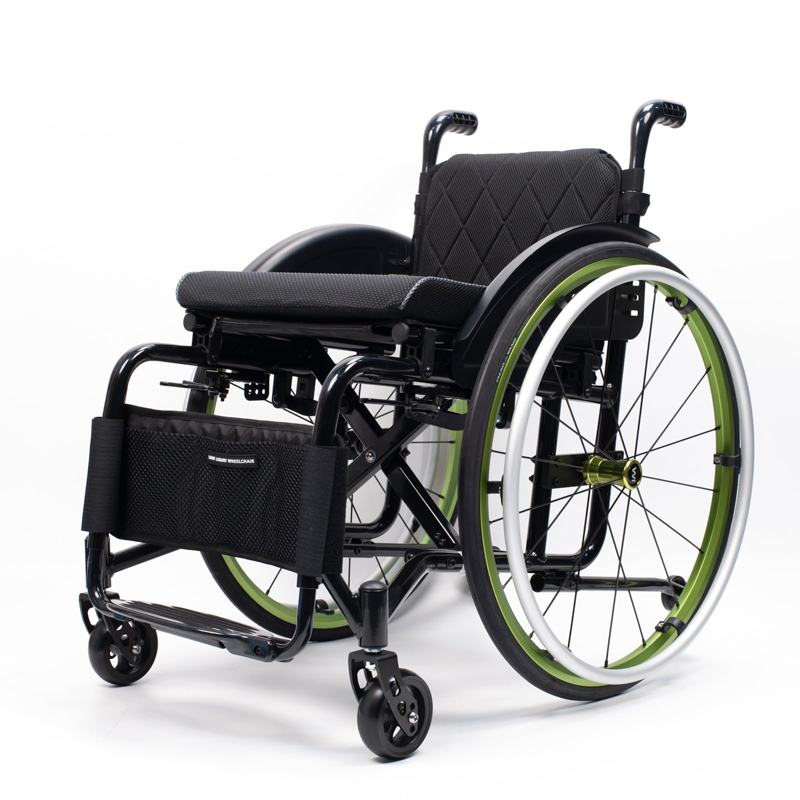 SXSLTSA Lightweight All-Terrain Ultra Sports Wheelchair Foldable Adjustable Footrest and Seat Height, Handbrakes,Suitable for Teenagers, Adults, Seniors(Green,Seat Width 42cm/16.5in)
