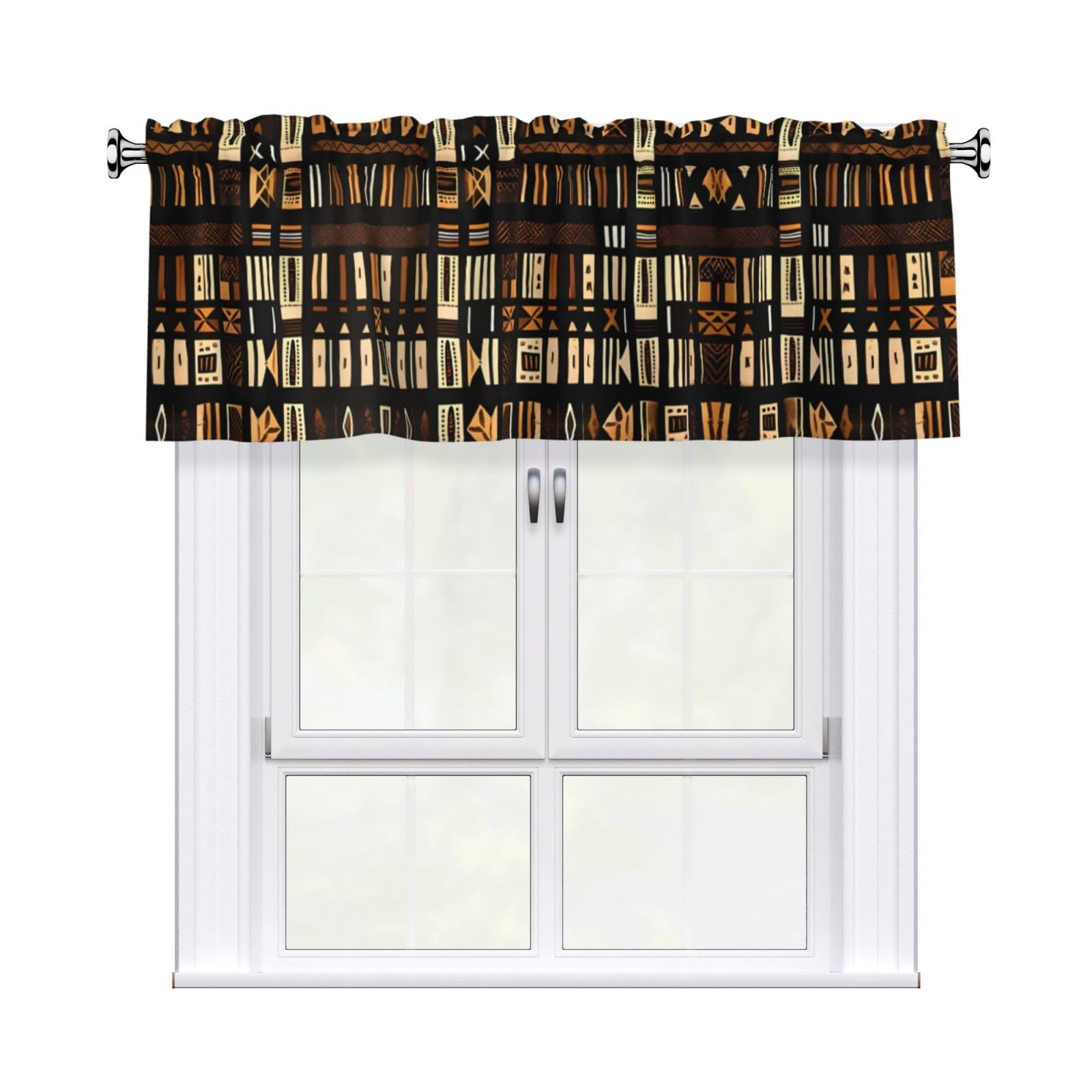 LMNGH African Mud Cloth Tribal Curtain Valance for Windows,Kitchen Window Curtains Blackout Drapes Window Treatments Decorative Rod Pocket Short Curtain for Living Room Bedroom,54" W x 18" L