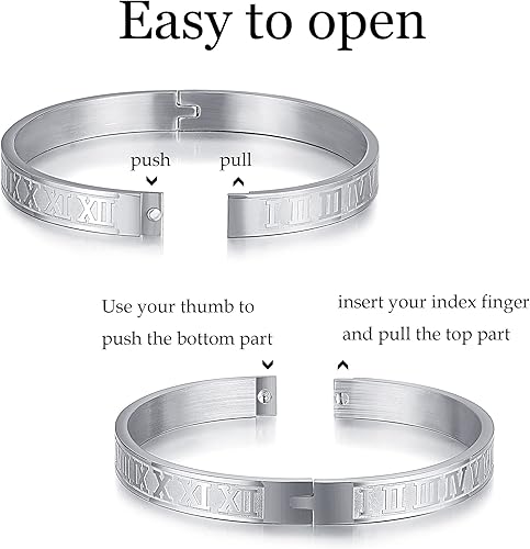 Miniatura 4 de WFYOU 3 pulseras de acero inoxidable para hombres, pulseras de oro con números romanos, pulseras trenzadas, pulseras ajustables para hombre, joyería