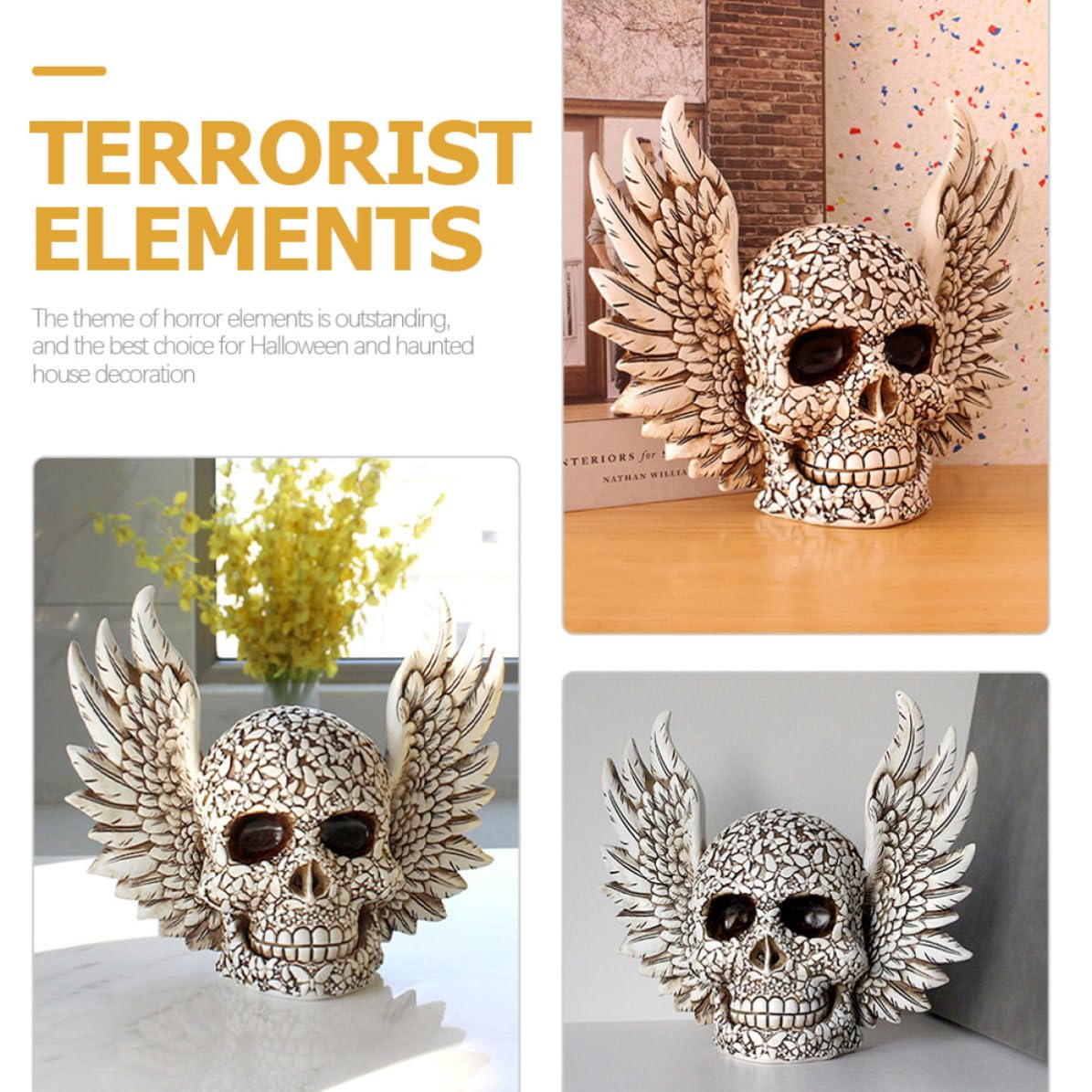 Totority Decorazione Halloween in Resina Teschio Stile Horror Beige Ornamento per Casa e Giardino Scenario Haunted House