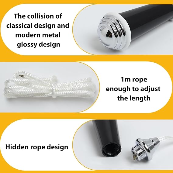Cncedi Bathroom Light Pull Cord Switch, Black Chrome Porcelain Handle with 100cm String for Toilet, Shower, Ceiling Fan - Premium Quality Light Switch Pull Cord