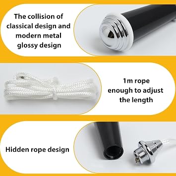 Cncedi Bathroom Light Pull Cord Switch, Black Chrome Porcelain Handle with 100cm String for Toilet, Shower, Ceiling Fan - Premium Quality Light Switch Pull Cord
