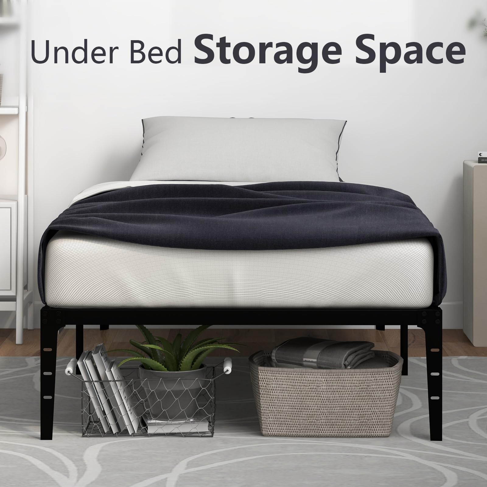 Yaheetech - Marco De Cama Tamaño Queen De 14 Pulgadas, Plataforma De Metal Con Cabecero De Eje