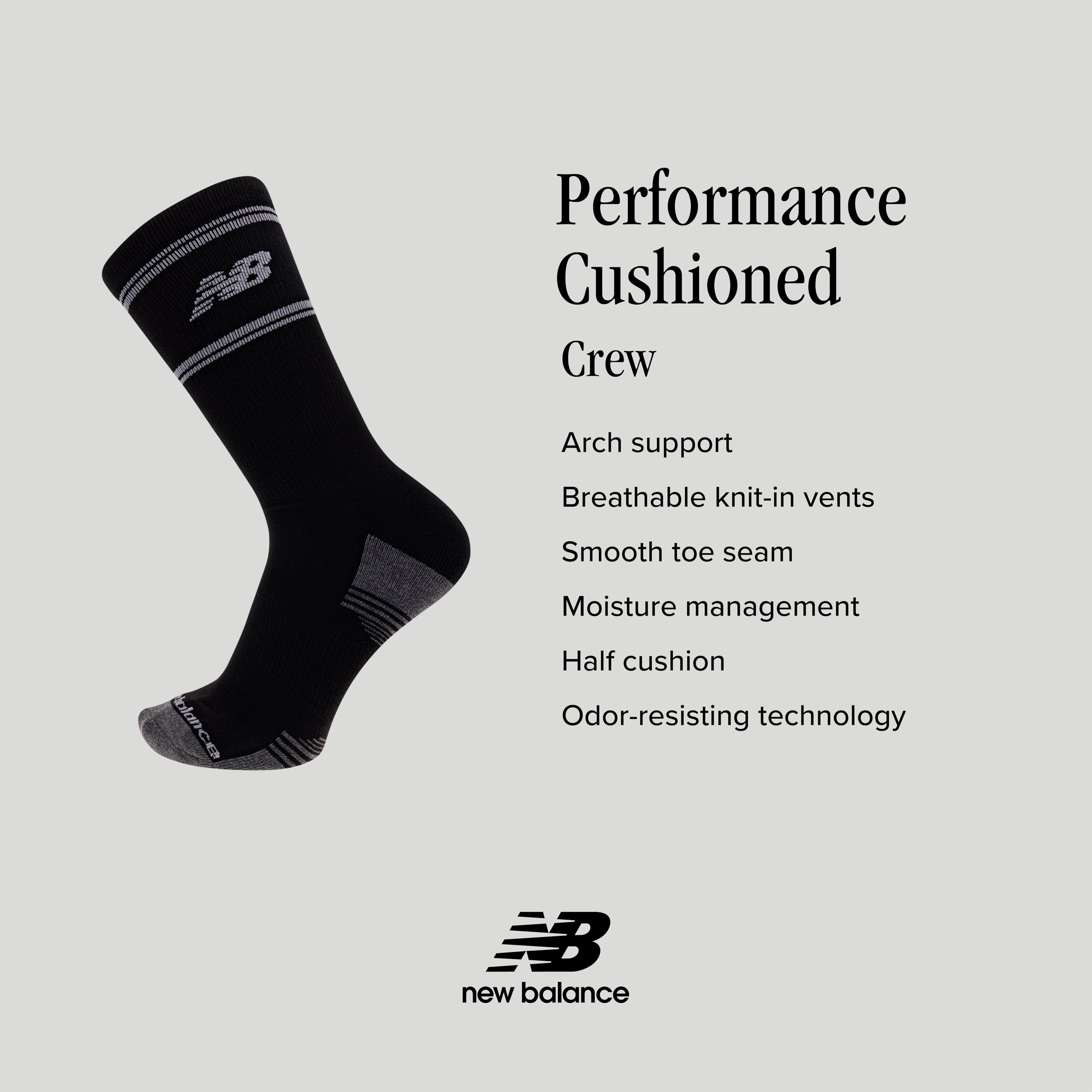 New Balance Performance Cushioned Crew Socks - 6 & 12 Pairs - Moisture Wicking Crew 6 Paia Unisex - Adulto