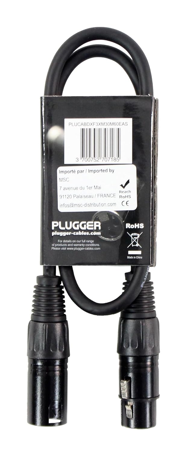 Plugger XLR Female 3b/Male 3b DMX Cable, 0.60 m, Black