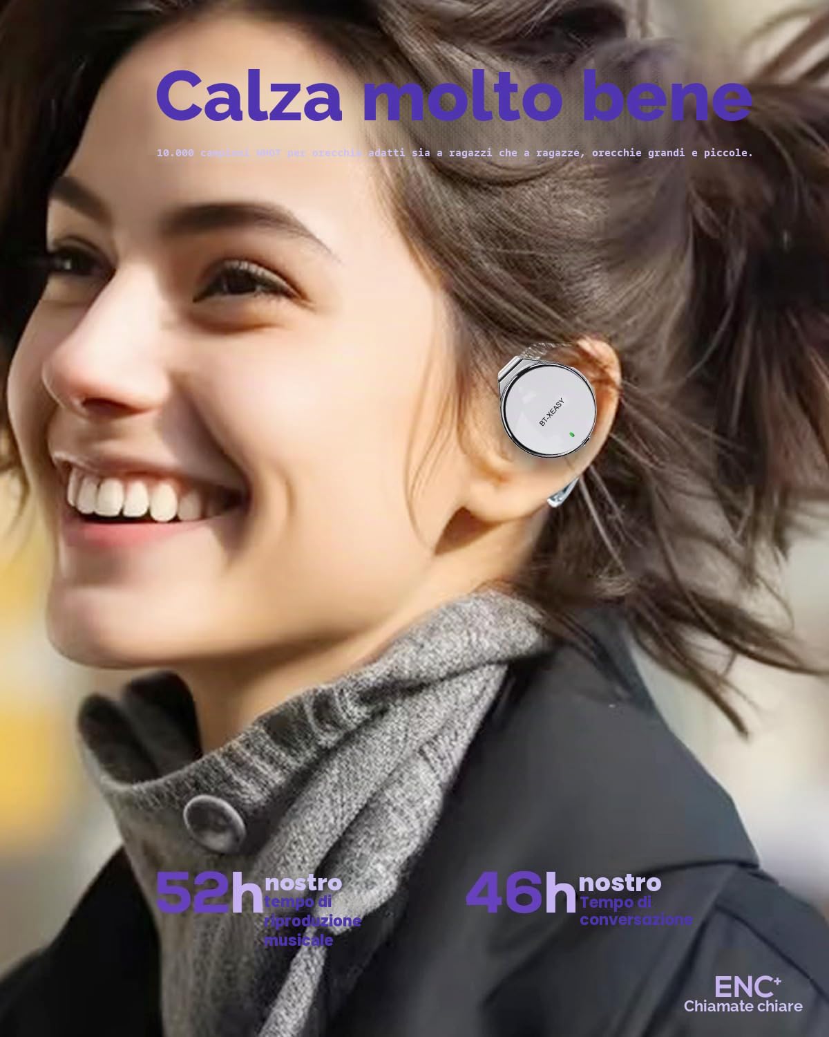 Micool Cuffie On Ear Bluetooth 5.4, Cuffie Open Ear Senza Fili con Cancellazione del Rumore, Cuffie Sport Clip On a Goccia d'Acqua con 4 Microfoni, Auricolari Comfort Fit con Ganci per le Orecchie