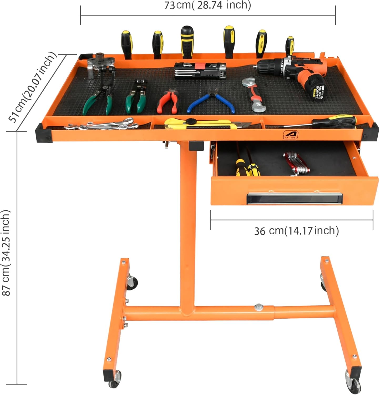 Aain LT18 Heavy Duty Adjustable Work Table with Drawer Rolling Tool Tray Table with Wheels Orange and SUNEX Tools 1831, 1/4 Inch Drive 14-Piece Deep Magnetic Impact Socket Set, Metric, 4mm-15mm