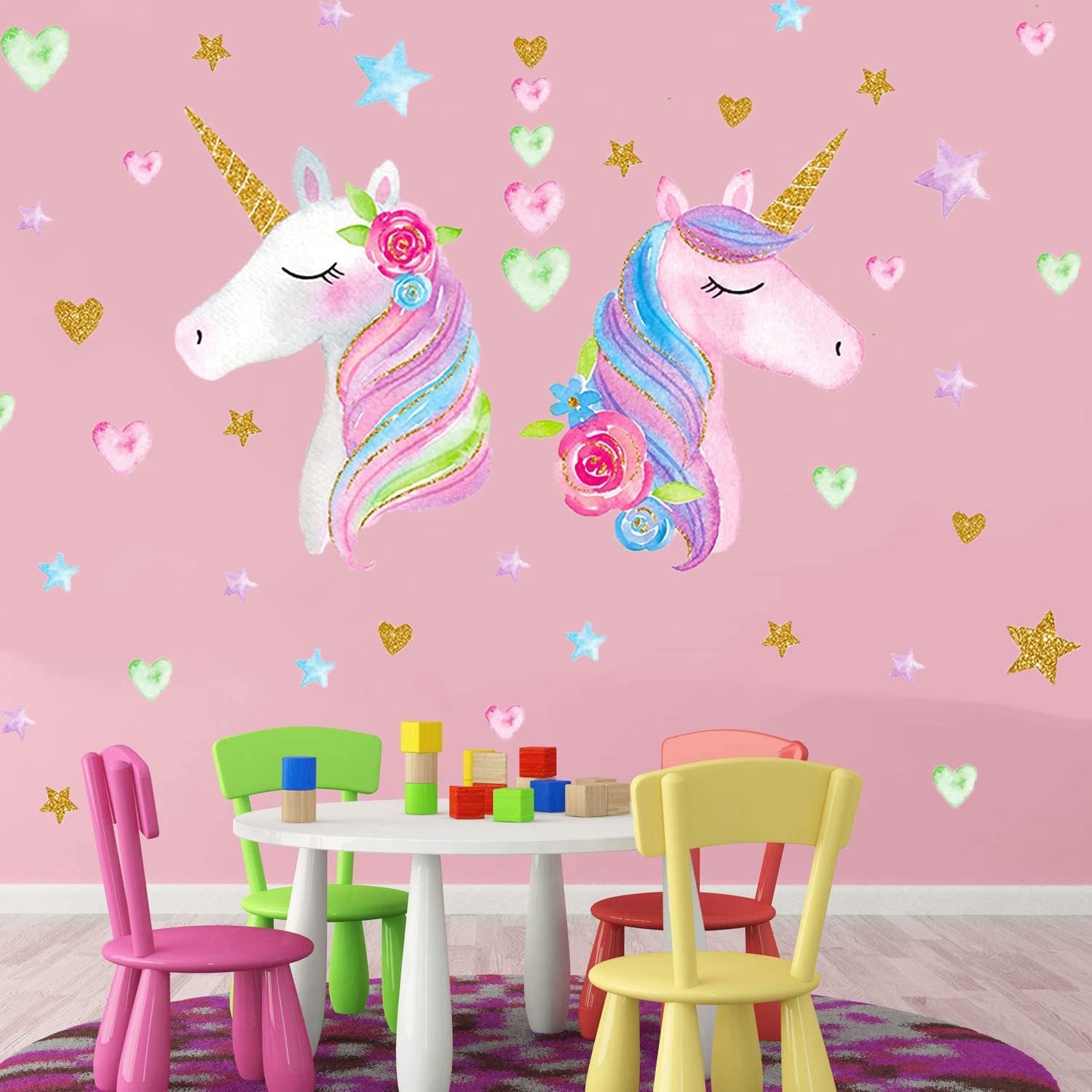 MAKINGTEC Unicorn Wall Decals Stickers for Girls Room, Large Size Unicorn Wall Stickers Decors for Girls Kids Bedroom Birthday Party for Nursery Kids Room Decor Multi Animal Jungle Tree Wall Decal