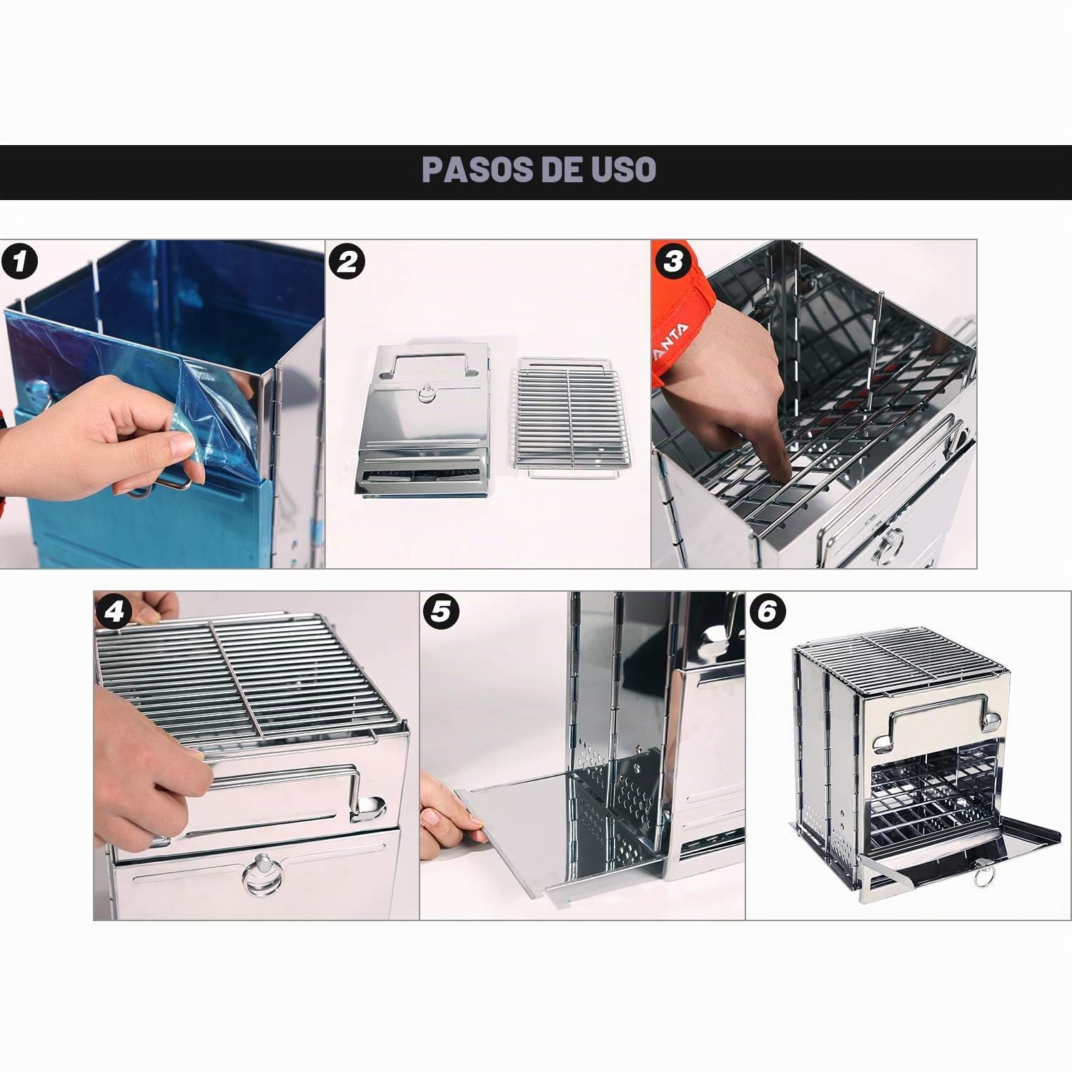 REDCAMP Estufa de leña grande, acero inoxidable, compacta y portátil, plegable, ideal para mochileros, senderismo, viajes, cocina al aire libre y picnic