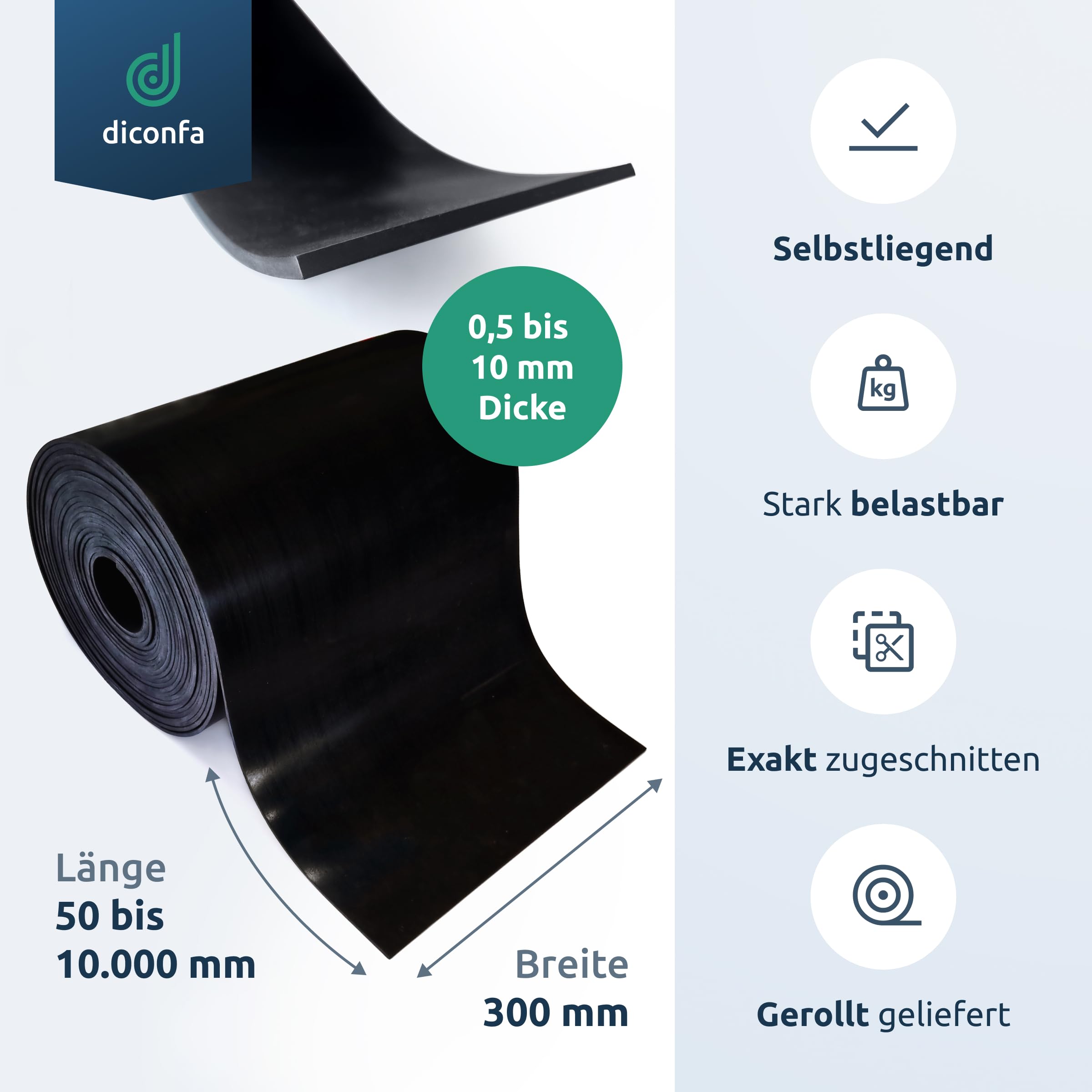 diconfa Bande de Caoutchouc Largeur 300mm 30 cm - ÉPAISSEUR 0,5 à 10 mm - Longueur 0,05 à 10 m - 320 cm 3,2 m de Long, 4 mm d'épaisseur - Tapis en Caoutchouc Vendu au mètre antidérapant