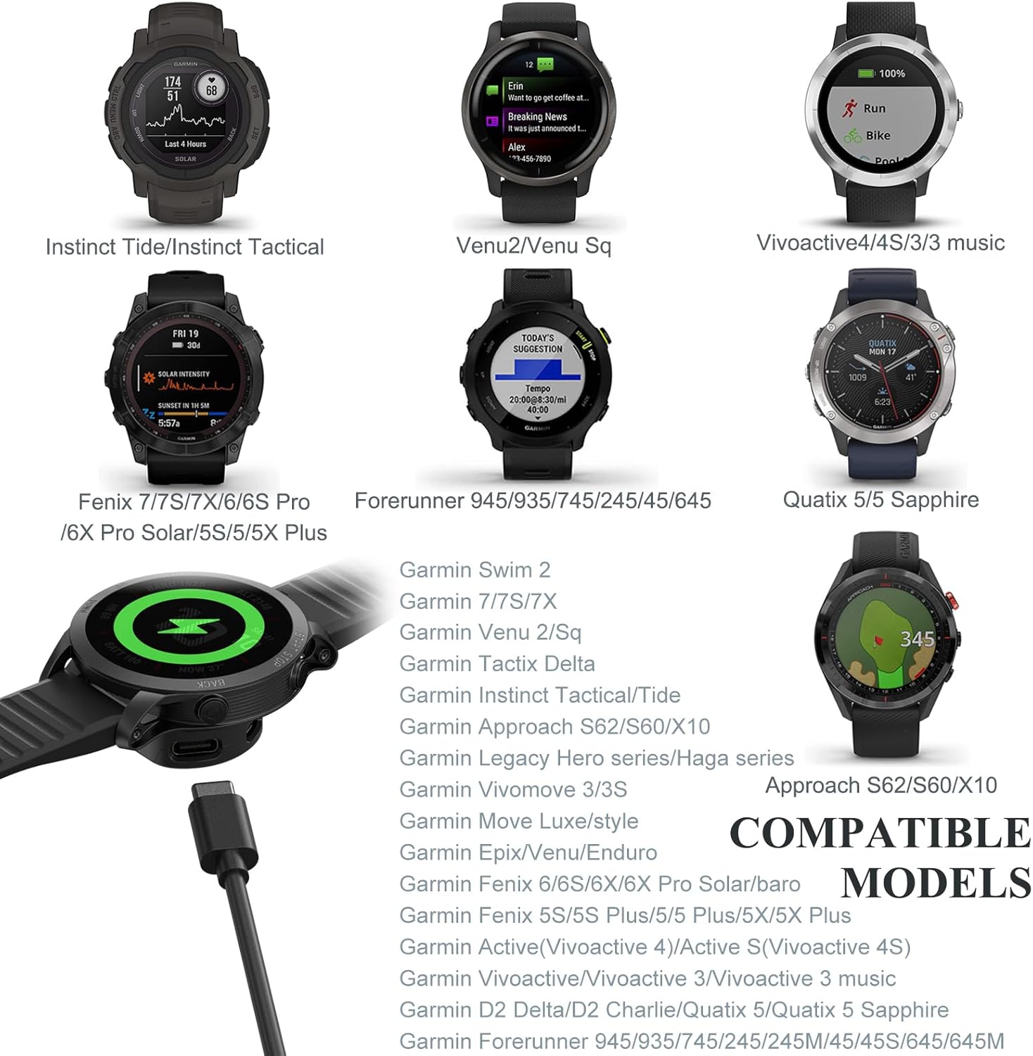 Charger Adapter for Garmin Watch, Portable Charging Cable Dock Station Compatible with Garmin Fenix 8 7 6 5, Forerunner 965 955 935 245, Venu 3S 2 SQ, Vivoactive 5 4 4s 3,Vivomove - Image 2