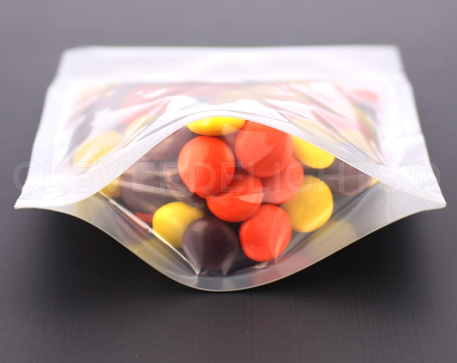 CleverDelights 2oz Gold-Back Clear-Front Stand-Up Pouches - 4 x 6 x 2 in - 1000 Pack Carton