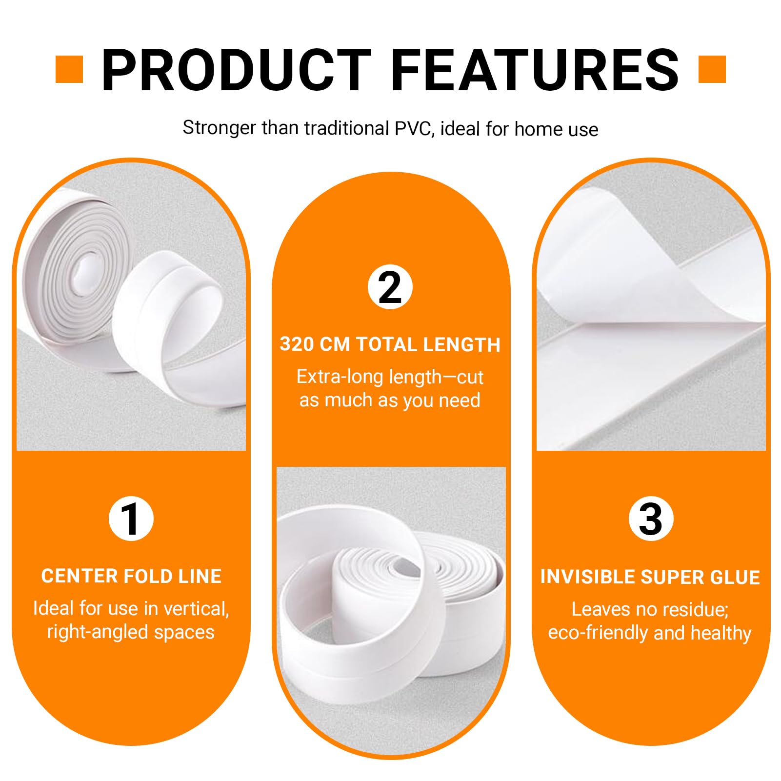 2 Rotoli Nastro Sigillante Autoadesivo, 3,2 m x 2,2 cm, Battiscopa in PVC Morbido, Striscia di Tenuta Impermeabile con Strumento di Tenuta, per Cucina, Bagno, Toilette, Soffitto (Bianco)