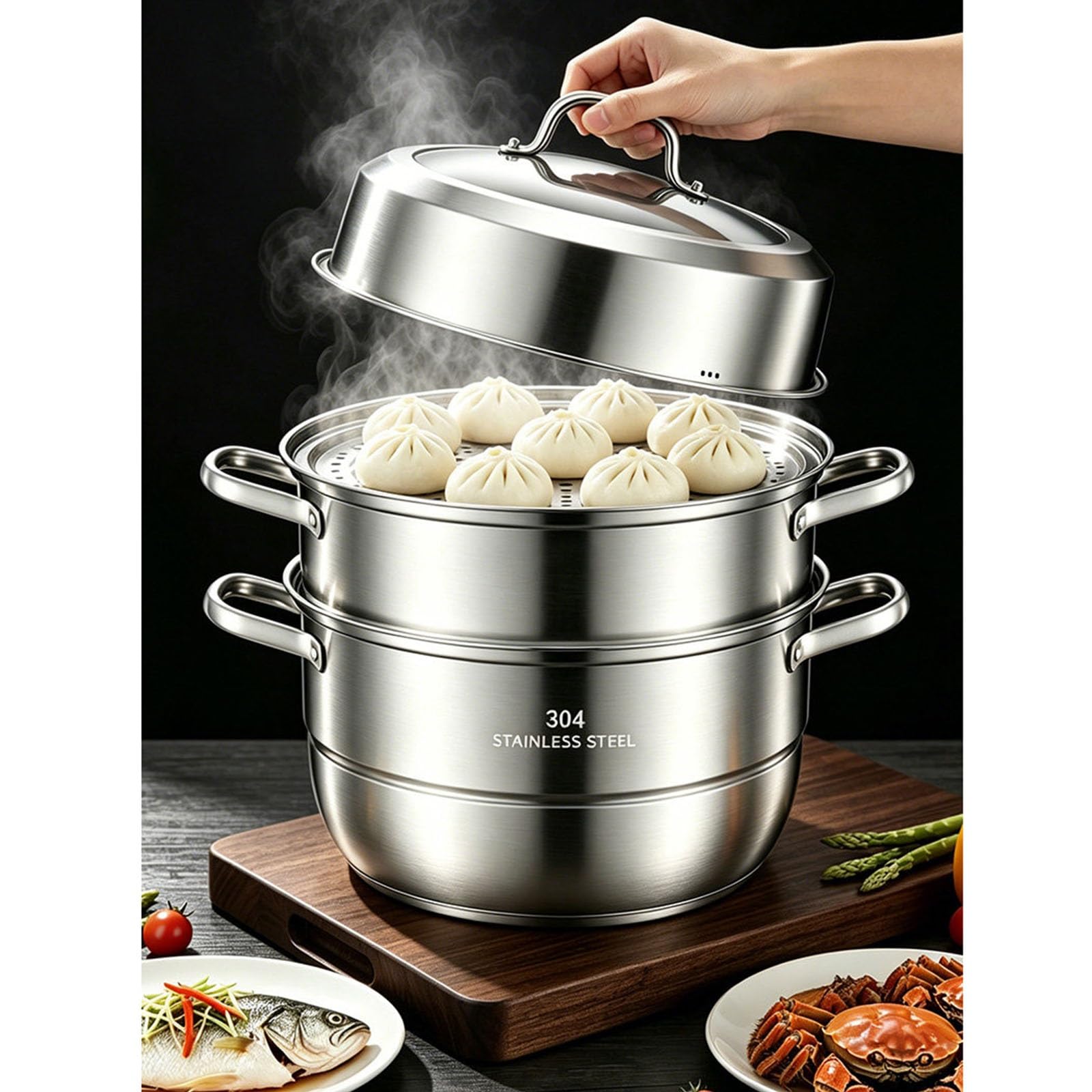 Stapelbarer mehrstöckiger Dampfgartopf aus Edelstahl | Kompatibel mit Induktions-Gasherden for das tägliche Kochen mit der Familie(32cm)