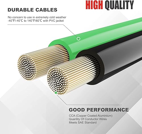 Miniatura 3 de cables de puente calibre 4 de 20 pies con protector de seguridad inteligente - Cable de batería resistente con protección contra polaridad inversa,
