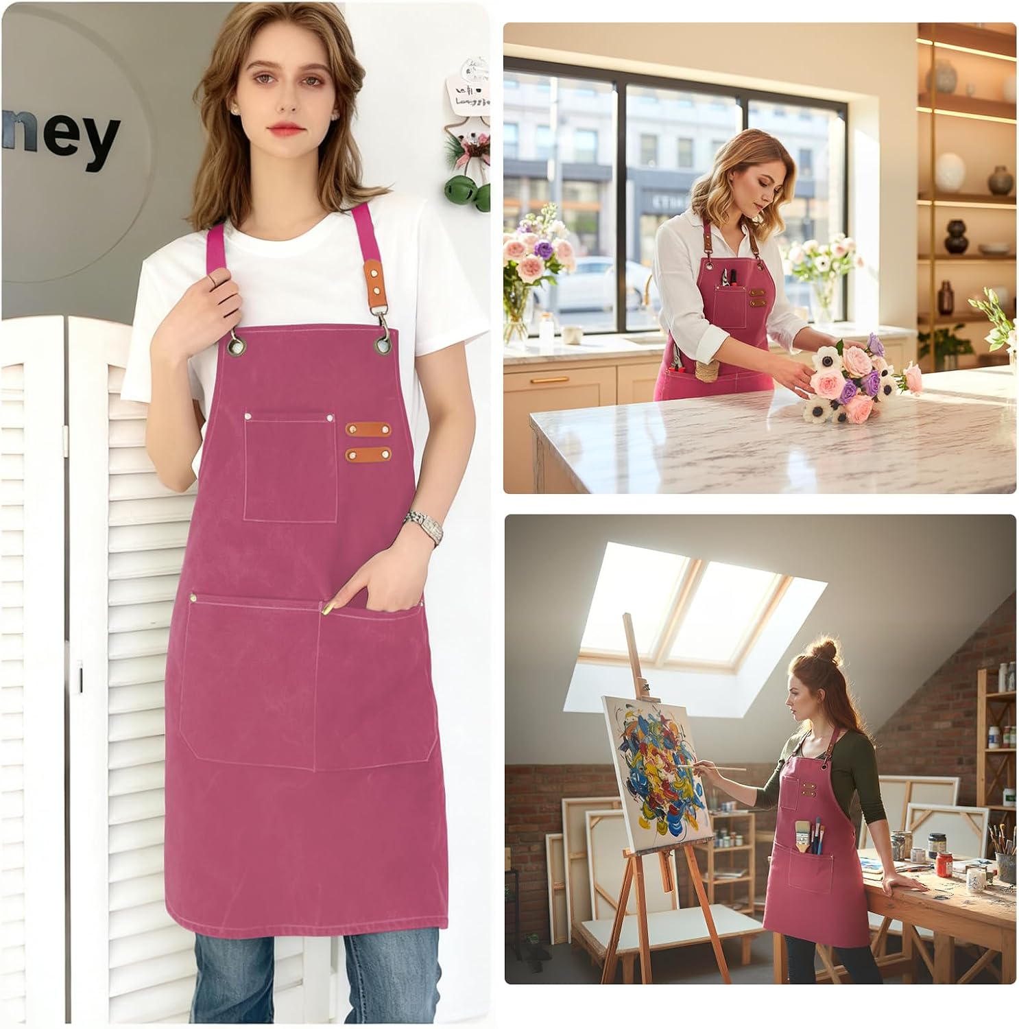 Chef Aprons for Women Men with Large Pockets,Thick Canvas Cross Back Heavy Duty for Work,Cooking,Garden