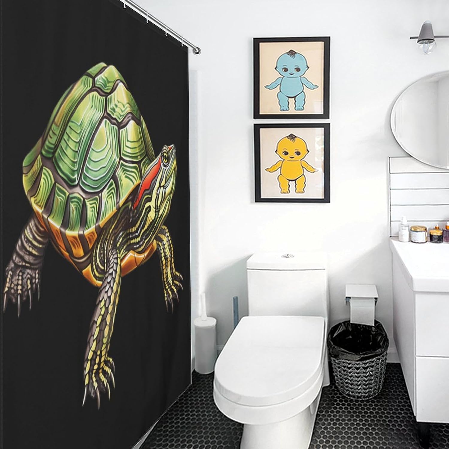 Red Eared Slider Turtle Shower Curtain Modern Home Bathroom Decor with 12 Hooks and Metal Grommet 72x72Inch (183x183cm)