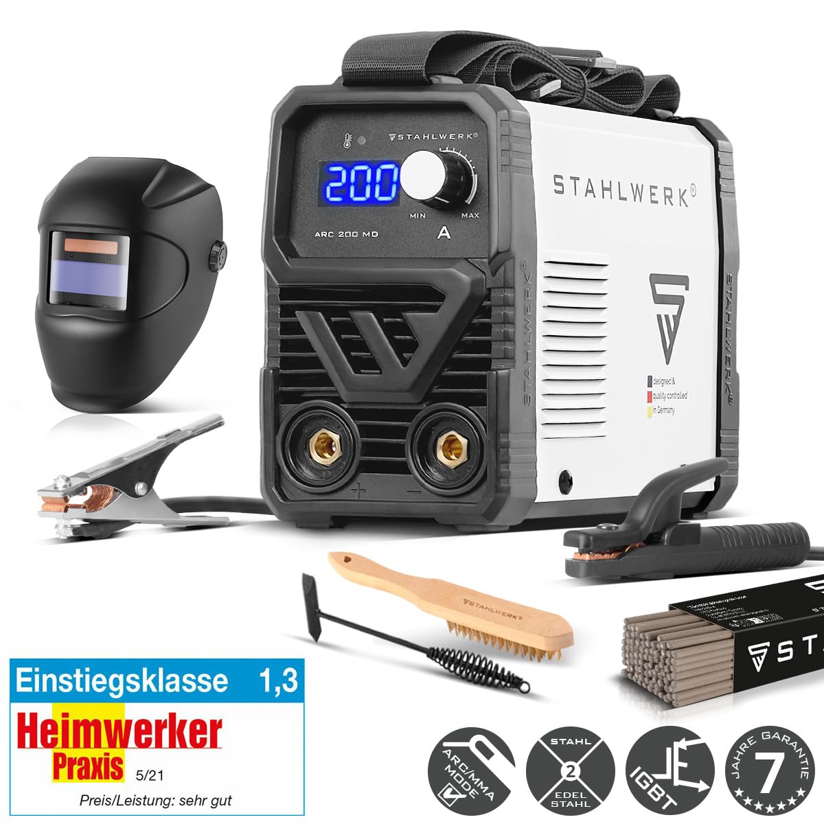 STAHLWERK Elektroden-Schweißgerät ARC 200 MD – Vollausstattung – MMA (E-Hand) bis 200 A, flexibel einsetzbar ohne Gas, kompakt & leicht, Smartkühlung, Hotstart-Automatik, Anti-Stick-Funktion