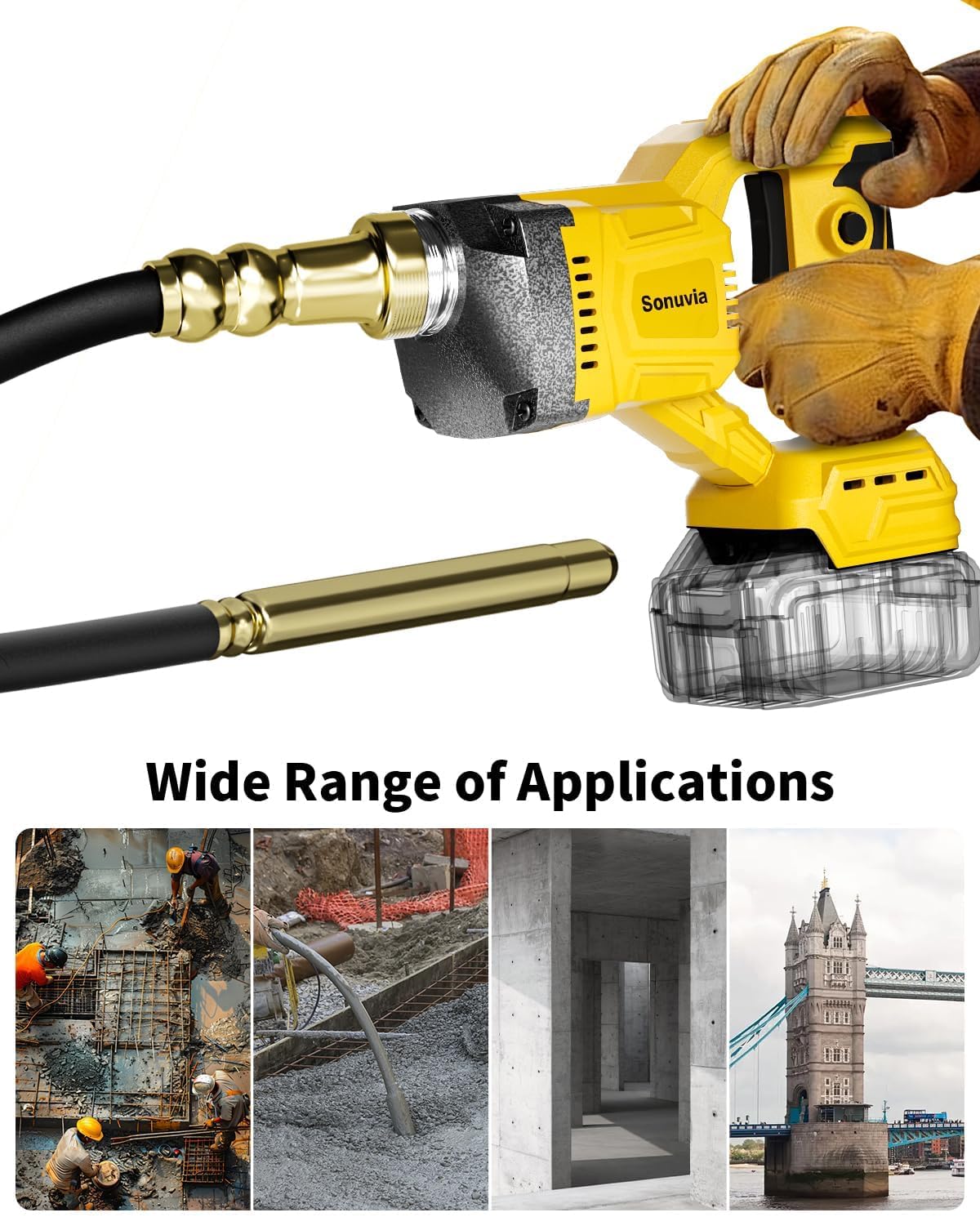 Cordless Concrete Vibrating Tool Compatible with Dewalt 20V Max Battery, 600W Power Concrete Vibrator with 3.8ft Shaft, 6000RPM Portable Concrete Vibrating Tool (Battery not included)