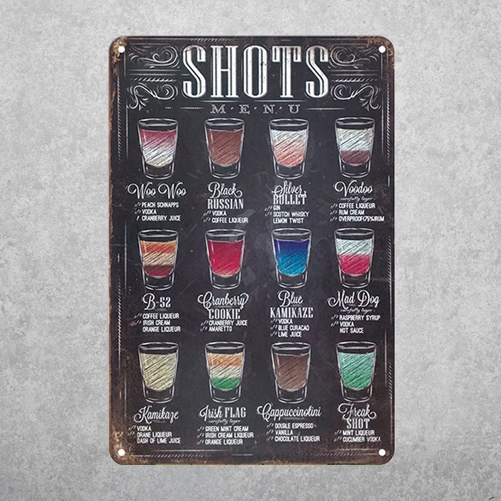 Shots Menu Funny Vintage Metal Sign Poster 8X12 Inches