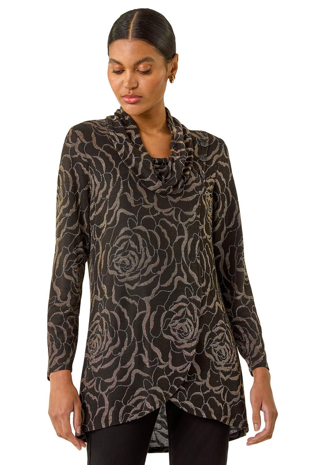 Roman Women's Jacquard Cowl Neck Stretch Top | Size: 12