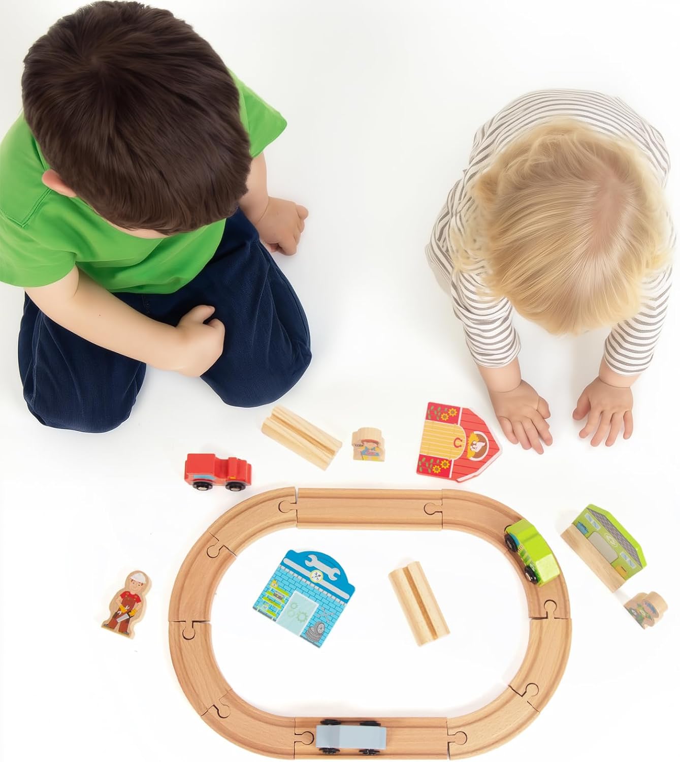 Wooden Train Set for Toddler, Wooden Tracks fits Thomas, fits Brio, fits Chuggington, fits Melissa and Doug - Expandable, Changeable Train Toy for 3 4 5 Years Old Girls & Boys (Farm) - Image 6