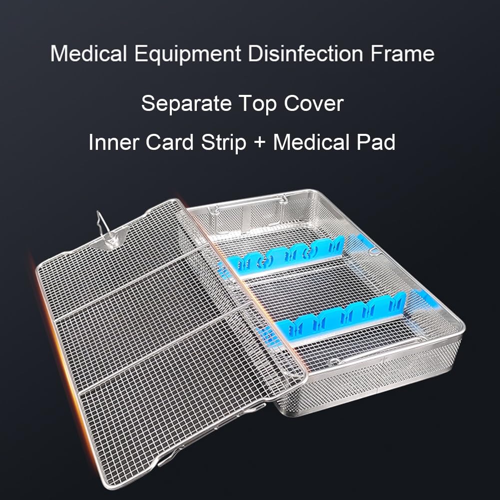 Cesta para Equipo médico Cesta de desinfección de Acero Inoxidable Cesta de Limpieza de Instrumentos de la Sala de Suministros quirúrgicos Bandeja de esterilización con Tapa(50 * 25 * 7cm)