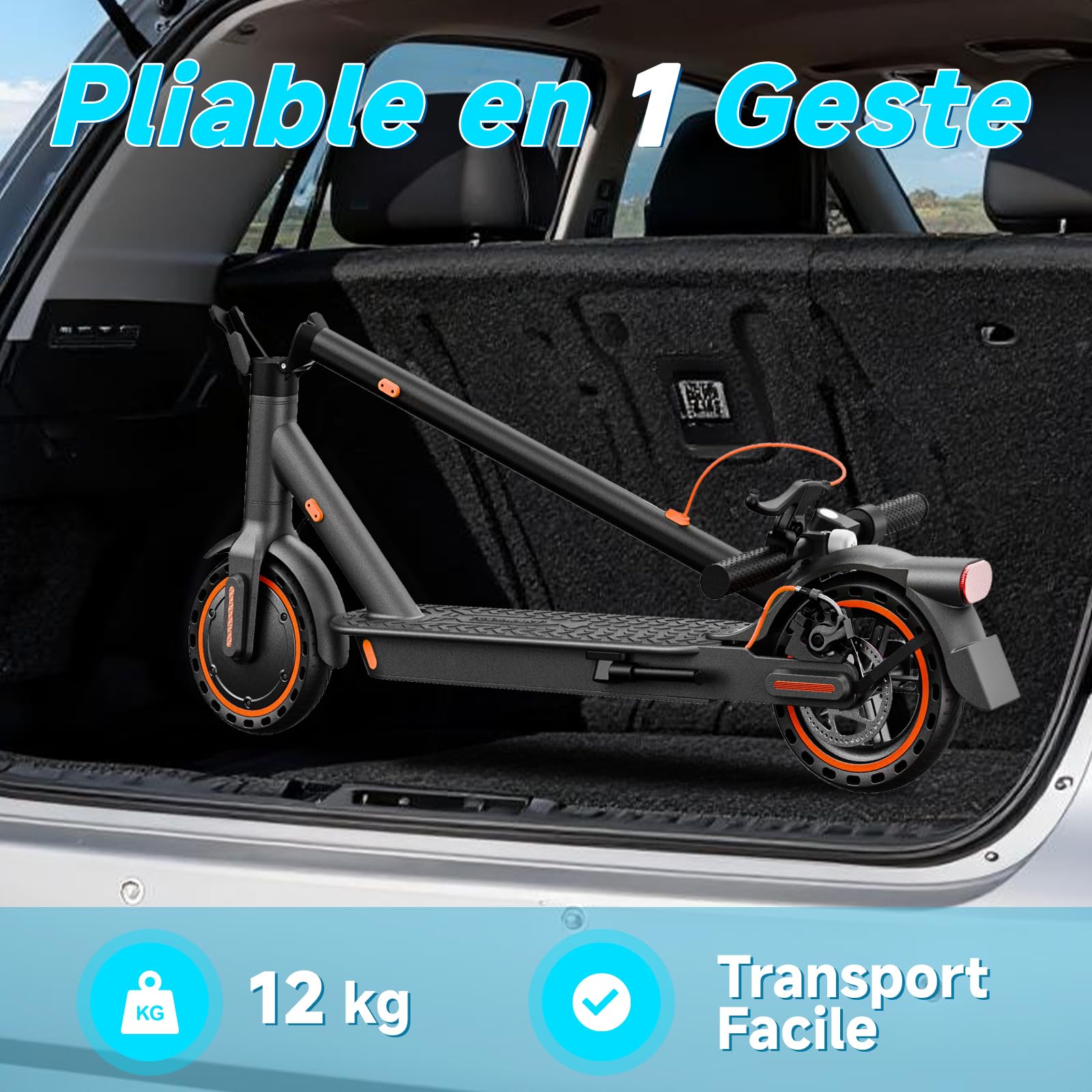 Trottinette Électrique Adulte Légère Amortisseur Avant 35KM APP | Moteur crête 650W, 36V 7.8Ah, charge 130kg, poids 12kg, pneus pleins alvéolés increvables, double freinage