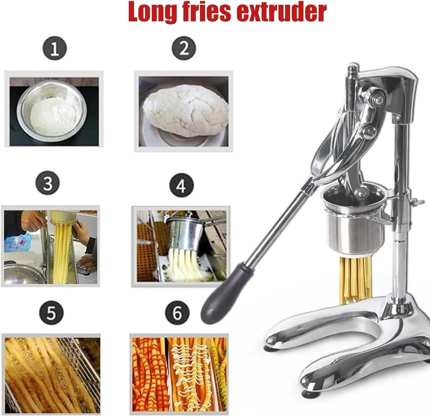 Máquina Manual Para Hacer Papas Fritas Largas, Máquina Para Hacer Tiras De Papa De 30 Cm, Exprimidor Manual De Papas Fritas Largas Con Cesta Para Freír, Cortador De Papas De Acero Inoxidable,