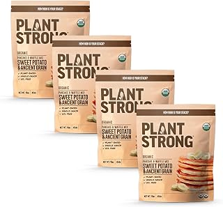PLANTSTRONG Sweet Potato & Ancient Grain Pancake & Waffle Mix - Organic Whole Grain Pancake Mix Just Add Water - Vegan Plant Based - Oil Free - Perfect for Waffle Maker - Pack of 4 x 16oz Bags