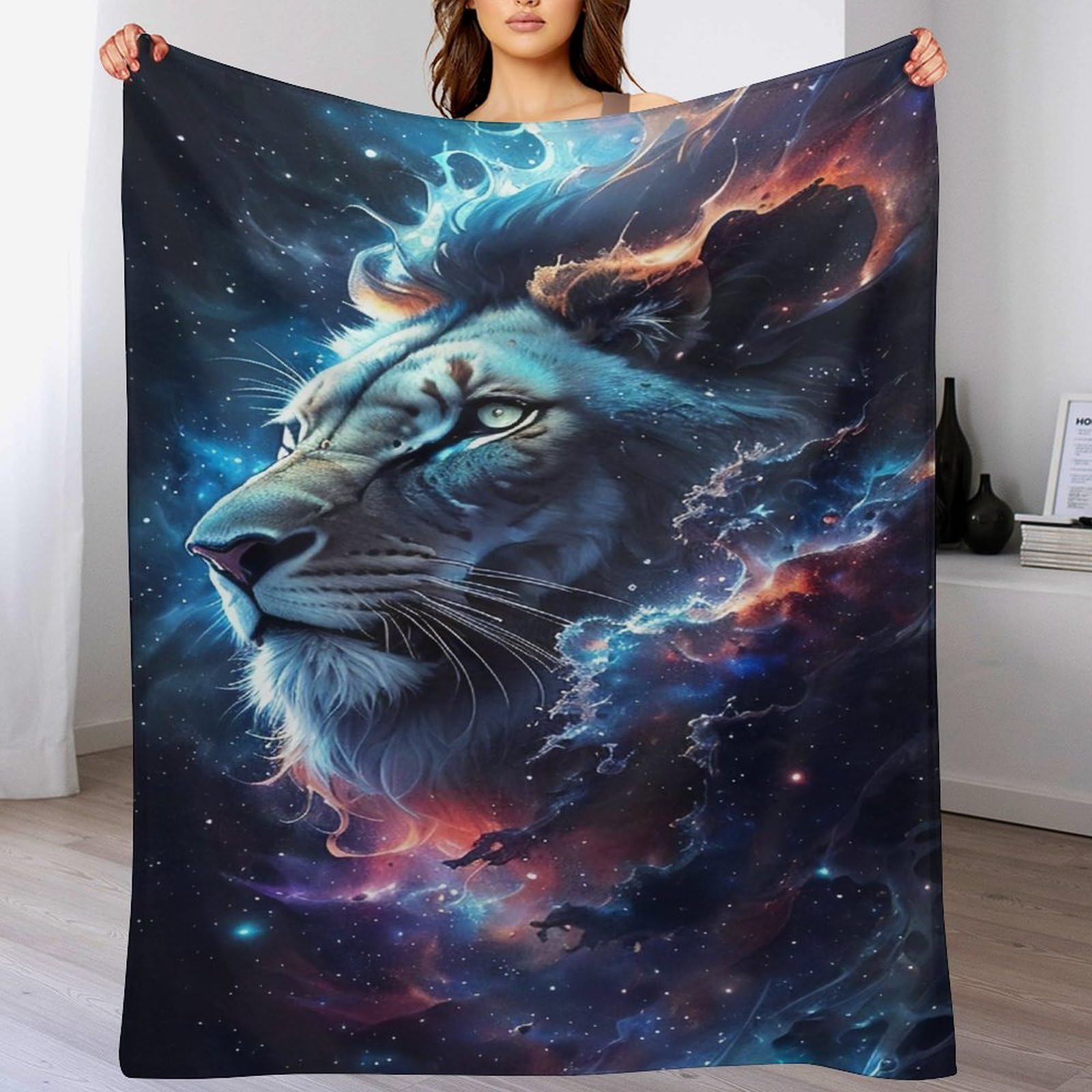 Couverture lion 130x150cm douce et lavable en machine pour lit ou canapé