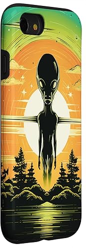 Vista 33 de iPhone 14 Pro Max Cute Green Alien Head UFO Space Face Alien Case