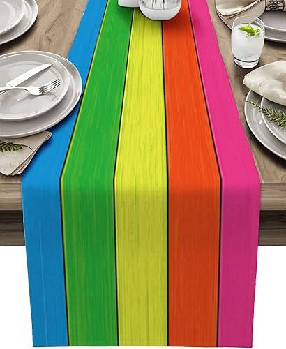 Miniatura 79 de Camino de mesa de algodón y lino estilo granja rústico retro, textura de madera de granero, color degradado marrón y gris, antideslizante,