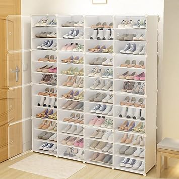 Portable Shoe Rack Plastic Shoe Organizer DIY Shoe Storage Shelf, Free Standing Plastic Storage Cabinet Stackable Shelves Expandable Rack for Entryway Shoe Cabinet 96 Pairs