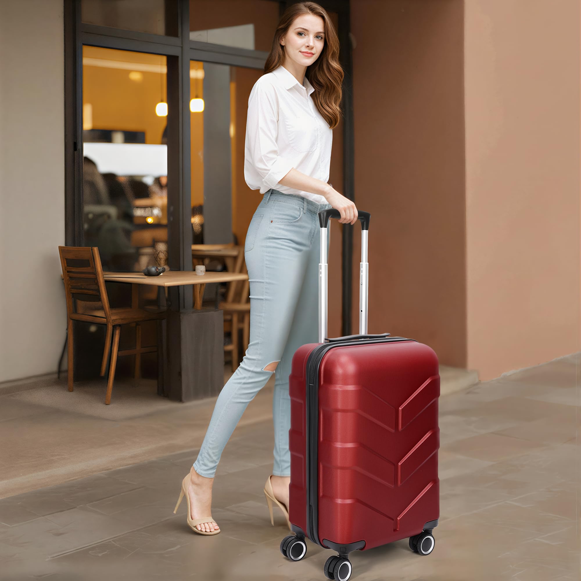 Condition photo showing Good Condition for tilymol hardside carry on luggage 22x14x9 airline approved with spinner wheels, lightweight 20-inch carry-on suitcase for men & women, red