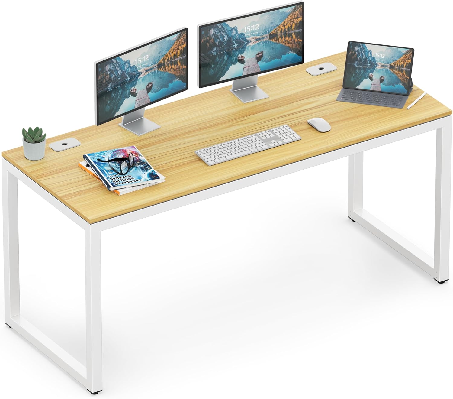 SHW 55-Inch Commercial-Grade Office Computer Desk, Oak Oak 55-Inch INCOMPLETE 