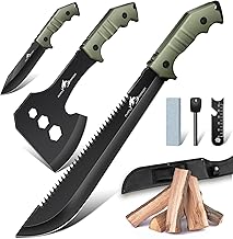 Purple Dragon Large Knife Outdoor Hatchet Axe Set with Sheath, Full Tang Splitting Axe Made of One Piece D2 Steel, Camping Knife Survival for Sawing Wood, Gifts for Men