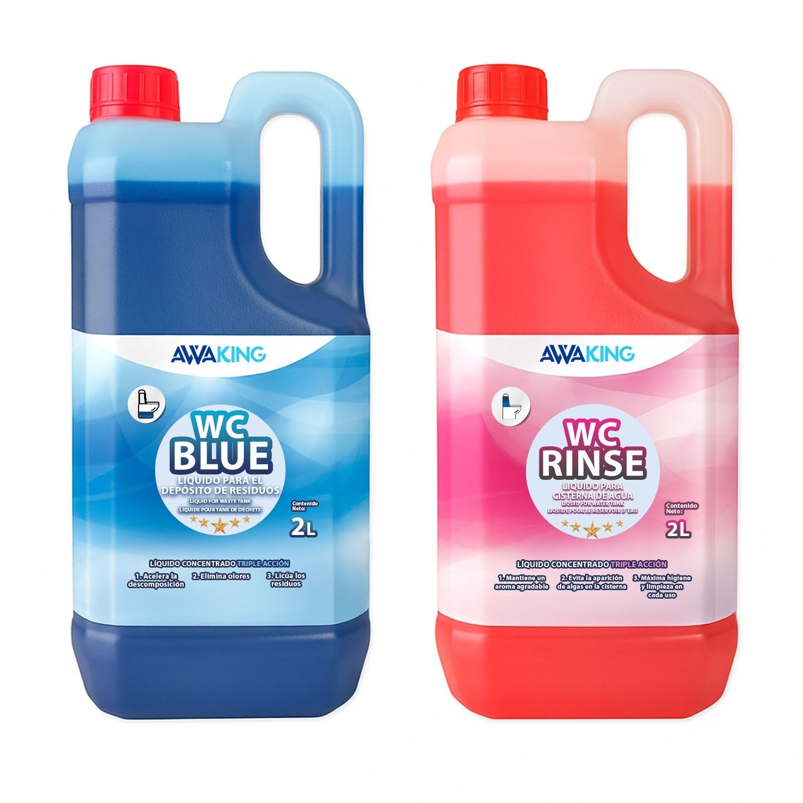 PLANTAWA Líquido Químico Blue 2L + Rinse 2L | liquido wc quimico caravana y wc portatil | liquido autocaravana wc con acción desodorizante | Fácil de usar y transportar